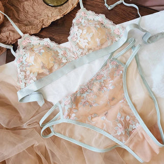 Sexy Triangle Cup Bra Set Lace Flowers Embroidery Underwear - Diva Melody