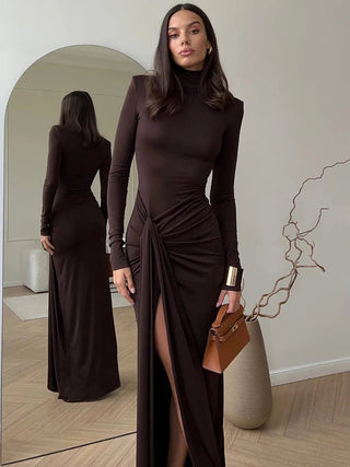 Sexy Turtleneck Thigh - Slit Maxi Bodycon Dress - Diva Melody