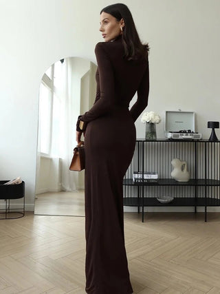 Sexy Turtleneck Thigh - Slit Maxi Bodycon Dress - Diva Melody