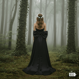 Sheath Black Bridal Gown with Removable Bow - Diva Melody