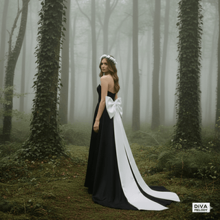 Sheath Black Bridal Gown with Removable Bow - Diva Melody