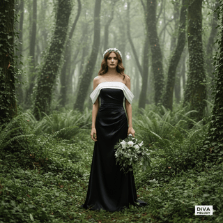Sheath Black Bridal Gown with Removable Bow - Diva Melody