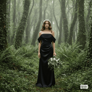 Sheath Black Bridal Gown with Removable Bow - Diva Melody