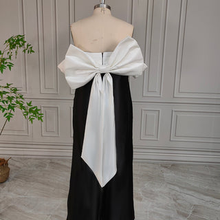 Sheath Black & White Wedding Gown with Removable Bow - Diva Melody