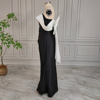 Sheath Black & White Wedding Gown with Removable Bow - Diva Melody