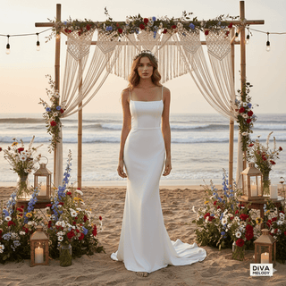 Sheath Wedding Dress with Detachable Cape - Diva Melody