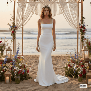 Sheath Wedding Dress with Detachable Cape - Diva Melody