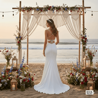 Sheath Wedding Dress with Detachable Cape - Diva Melody