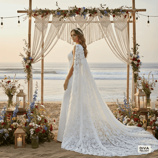 Sheath Wedding Dress with Detachable Cape - Diva Melody