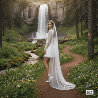 Sheer Sleeve High - Neck Mini Wedding Dress - Diva Melody