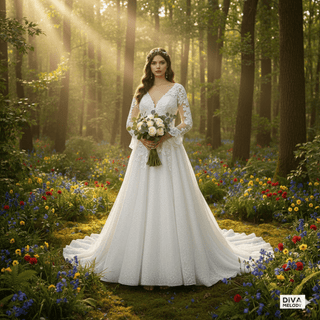 Shimmer Mesh Black Long Sleeves Bridal Gown - Diva Melody