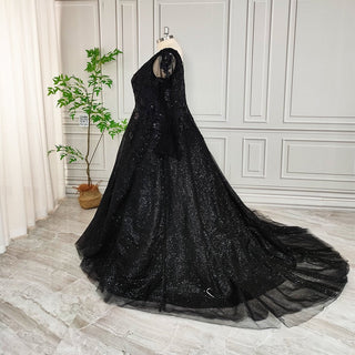 Shimmer Mesh Black Long Sleeves Bridal Gown - Diva Melody