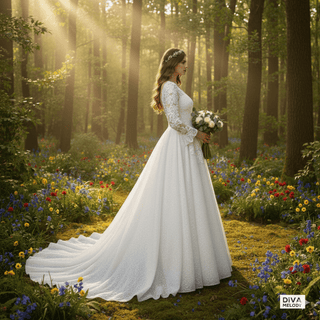 Shimmer Mesh Black Long Sleeves Bridal Gown - Diva Melody