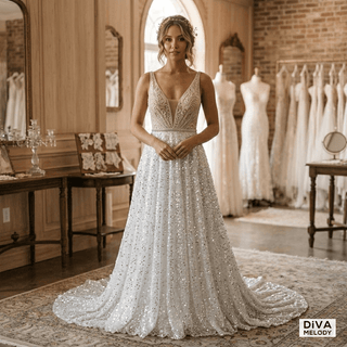 Shiny A - Line Bridal Gown - Diva Melody