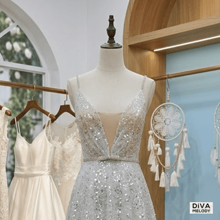 Shiny A - Line Bridal Gown - Diva Melody