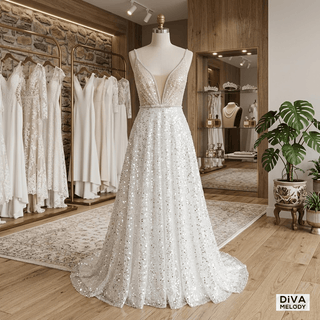 Shiny A - Line Bridal Gown - Diva Melody