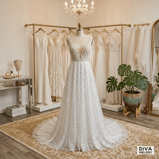 Shiny A - Line Bridal Gown - Diva Melody