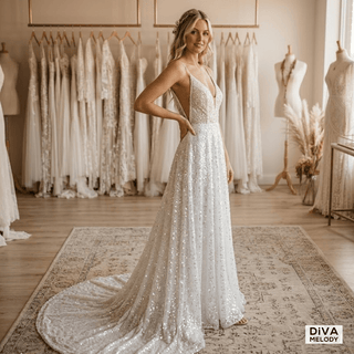 Shiny A - Line Bridal Gown - Diva Melody