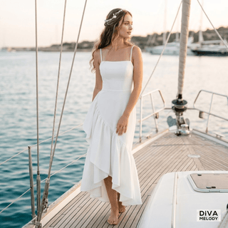 Short Ruffles Sheath Wedding Dress - Diva Melody