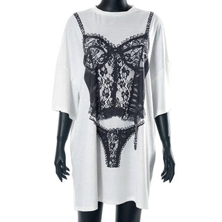 Short Sleeve Graphic Oversized White Long T-Shirts - Diva Melody