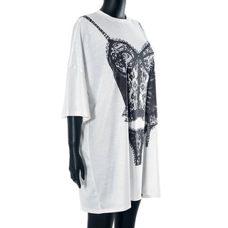 Short Sleeve Graphic Oversized White Long T-Shirts - Diva Melody