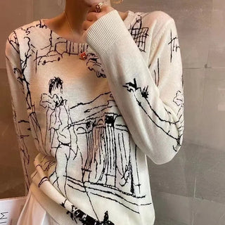 Short Sleeve Long Sleeve Wool Knitted Graffiti Pullover Sweaters - Diva Melody