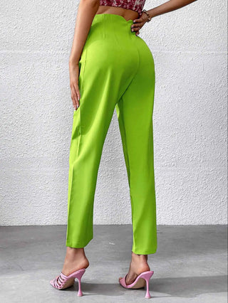 Side Pockets Front Darts Vintage High Waist Zipper Fly Trousers - Diva Melody