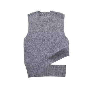 Side Slit With Pleats Cut Out Knit Vest Sweater - Diva Melody