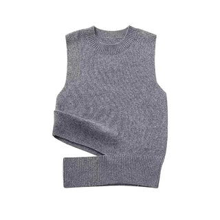 Side Slit With Pleats Cut Out Knit Vest Sweater - Diva Melody