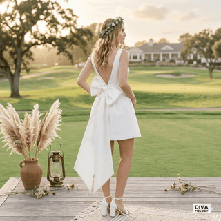 Simple Belt Bow Mini Wedding Dress - Diva Melody