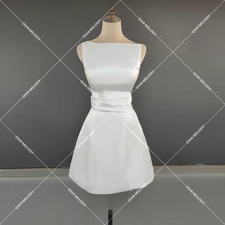 Simple Belt Bow Mini Wedding Dress - Diva Melody