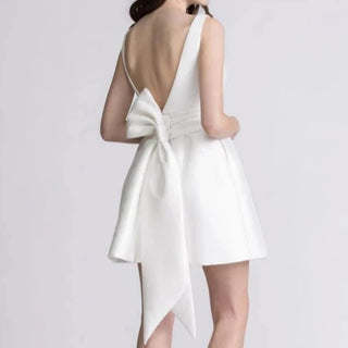 Simple Belt Bow Mini Wedding Dress - Diva Melody