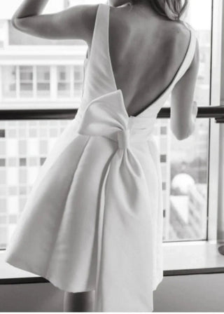 Simple Belt Bow Mini Wedding Dress - Diva Melody