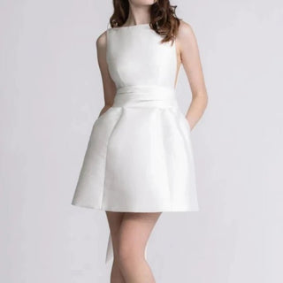 Simple Belt Bow Mini Wedding Dress - Diva Melody