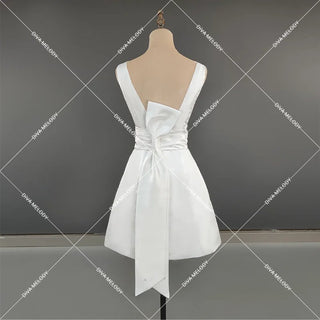 Simple Belt Bow Mini Wedding Dress - Diva Melody