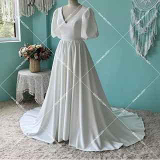 Simple Crepe A Line Wedding Dress - Diva Melody