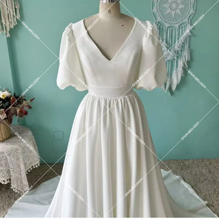 Simple Crepe A Line Wedding Dress - Diva Melody