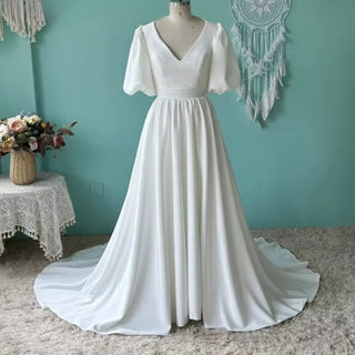 Simple Crepe A Line Wedding Dress - Diva Melody