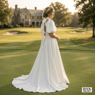 Simple Crepe A Line Wedding Dress - Diva Melody