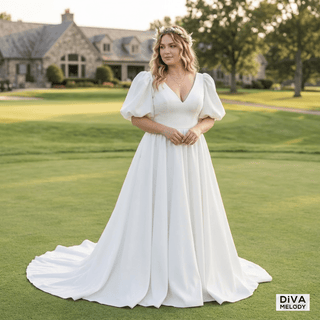 Simple Crepe A Line Wedding Dress - Diva Melody