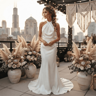Simple Halter Neck Wedding Dress - Diva Melody