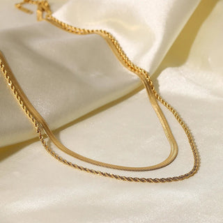 Simple Jewelry 18K Gold Plated Flat Snake Chain Layer Necklace - Diva Melody