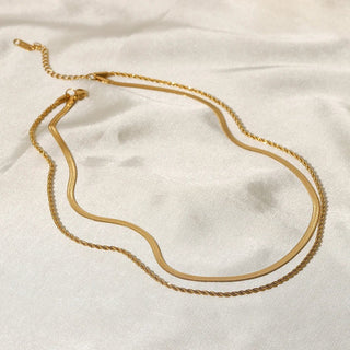 Simple Jewelry 18K Gold Plated Flat Snake Chain Layer Necklace - Diva Melody