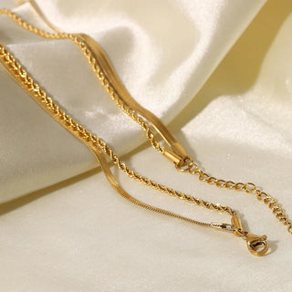 Simple Jewelry 18K Gold Plated Flat Snake Chain Layer Necklace - Diva Melody