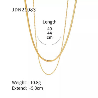 Simple Jewelry 18K Gold Plated Flat Snake Chain Layer Necklace - Diva Melody