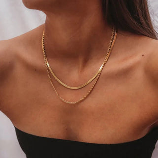 Simple Jewelry 18K Gold Plated Flat Snake Chain Layer Necklace - Diva Melody