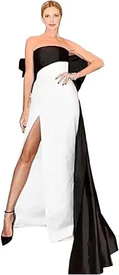 Simple Large Bow Slit Evening Prom Satin Gowns - Diva Melody