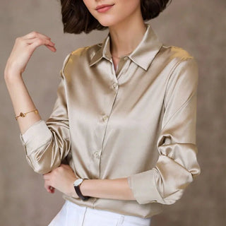 Simple Satin Office Work Look Blouse Tops - Diva Melody