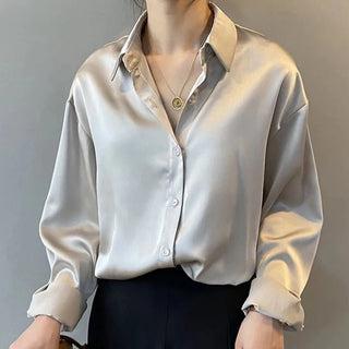 Simple Satin Office Work Look Blouse Tops - Diva Melody