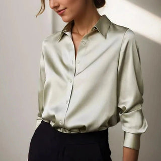 Simple Satin Office Work Look Blouse Tops - Diva Melody